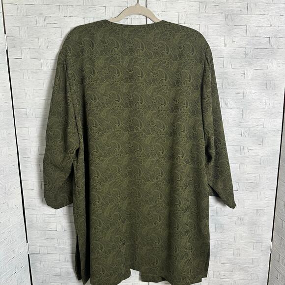 Linda David cardigan 1 button over jacket lightweight green paisley plus size ￼ - Picture 2 of 11